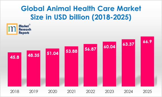Global Animal Health Care Market Size in USD billion (2018-2025)